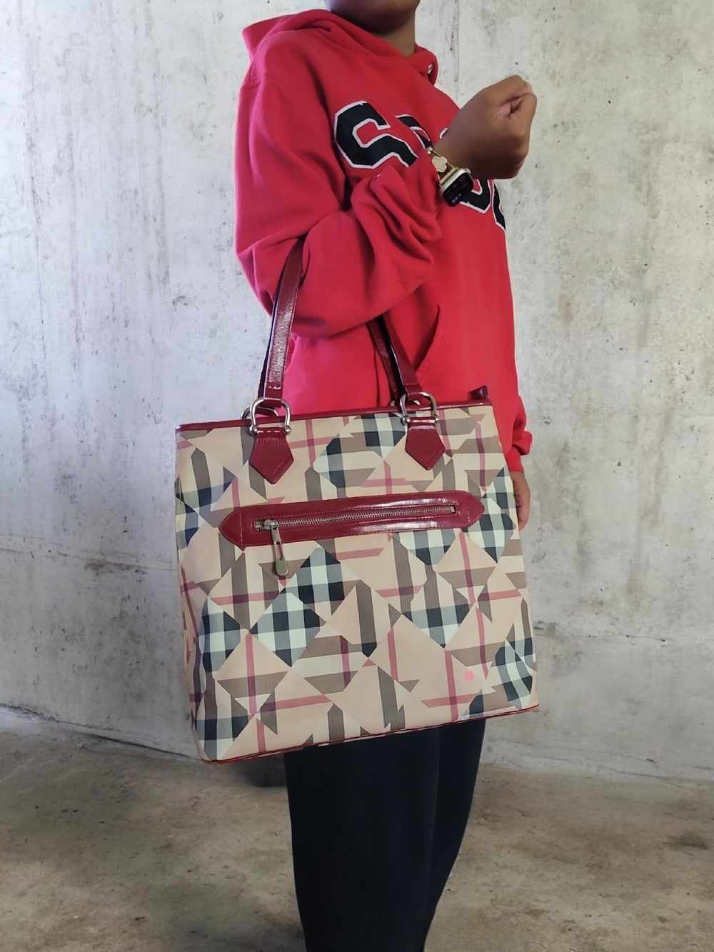 Burberry Nova Check Geometric Pattern Tote Bag Rare